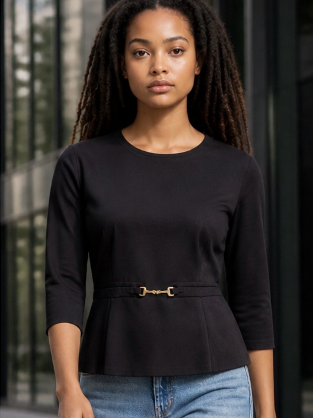 Talbots Black 3/4 Sleeve Boxy Blouse